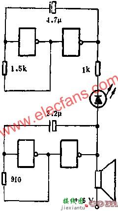 与非门组成颤音电子门铃电路图  第1张
