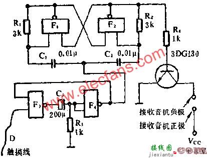 与非门组成触摸式开关电路图  第1张