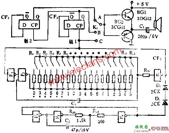 与非门、触发器组成电子琴线路图  第2张