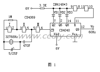 CD4040和CD4069构成的60Hz数字钟时基电路  第1张