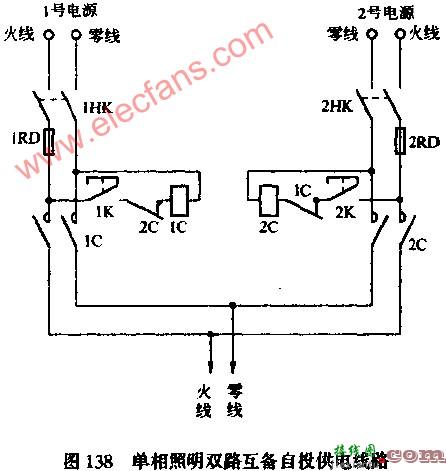 单相照明双路互备自投供电电路图  第1张