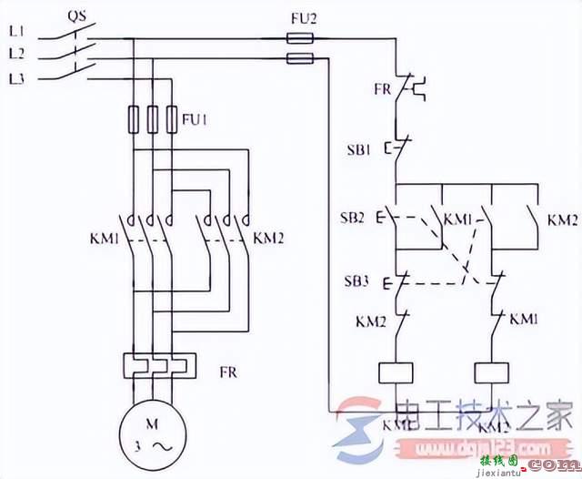 三相电动机按钮与接触器双重互锁的正反转控制电路  第4张