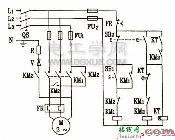 电动机有/无变压器半/全波整流能耗制动自动控制电路  第1张