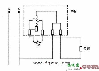单相电表接线图：电表接电流互感器测电能电路  第1张