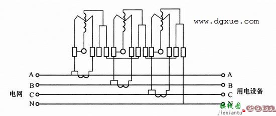 三只单相电表测量三相四线制线路电能接线图  第1张