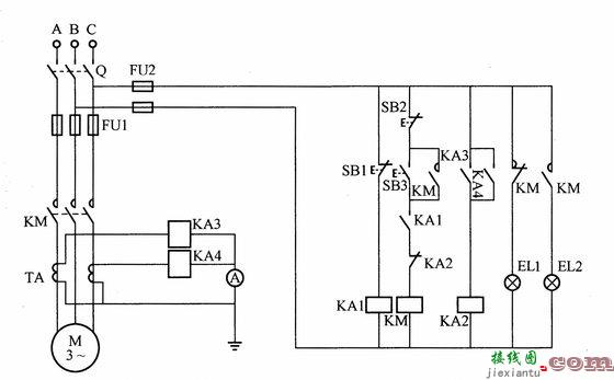 带过流保护的电动机单向转动控制电路接线图  第1张
