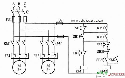 两台电动机顺序启动和顺序停止控制电路接线图  第1张