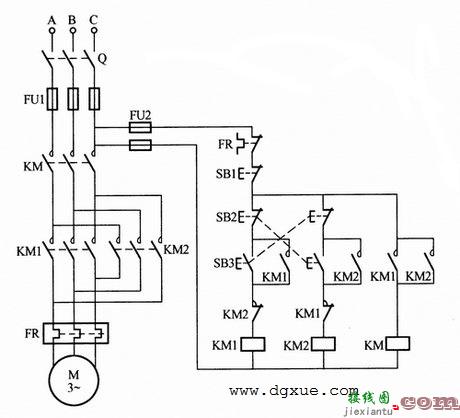 三个接触器组成电动机正反转控制电路接线图  第1张