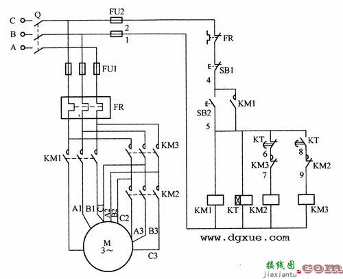 电动机延边三角形降压起动控制电路接线图  第2张