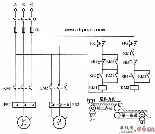 皮带运输机电路（两条传送带防堵塞控制）  第1张