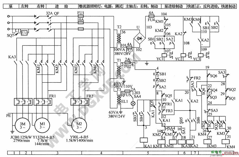XA6132型卧式万能铣床电气控制电路原理图解  第2张