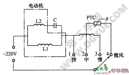 PTC元件调速电风扇电路图讲解  第1张