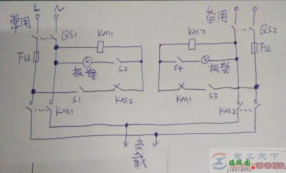 一例单相电源自动转换的双路自投控制线路  第2张