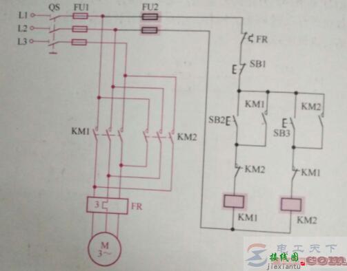 一例接触器连锁的正反转控制线路图  第1张