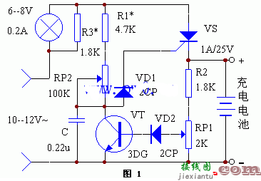 一例可控硅自动恒流充电器的电路原理图  第1张