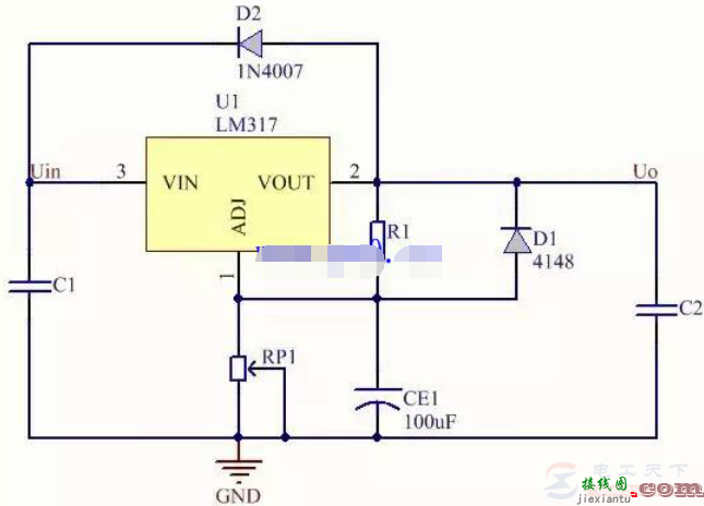 可调稳压器LM317的保护电路  第1张