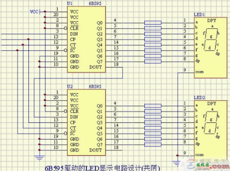 一例6B595驱动的LED显示电路(共阴)  第1张