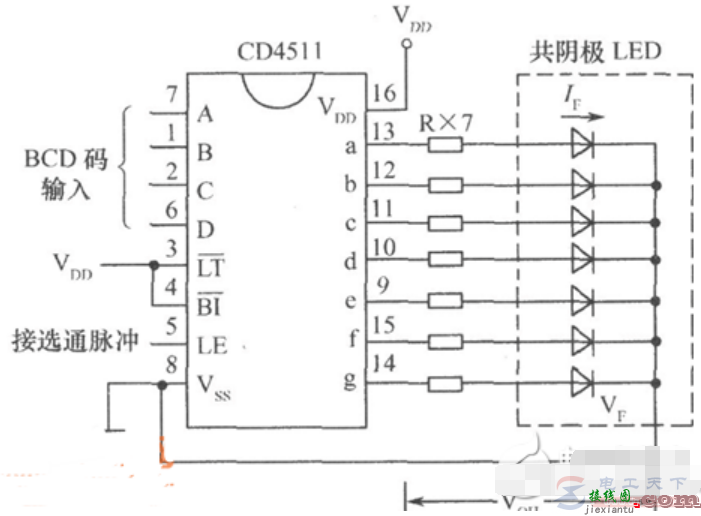 四例共阴极数码管电路图  第3张