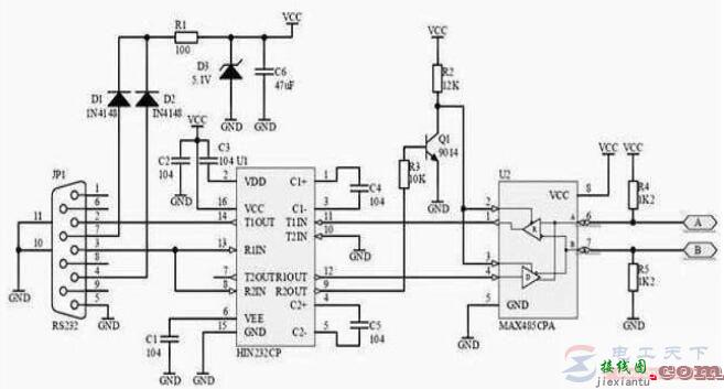 一例RS232 RS485接口的原理图  第1张