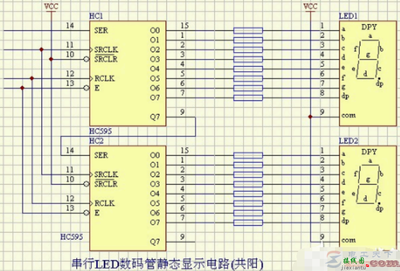 一例串行LED数码管的静态显示电路(共阳)  第1张