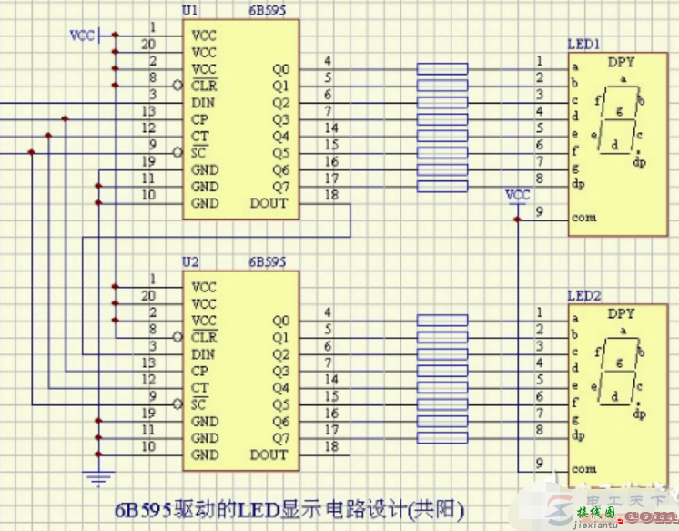 一例6B595驱动的LED显示电路图(共阳)  第1张