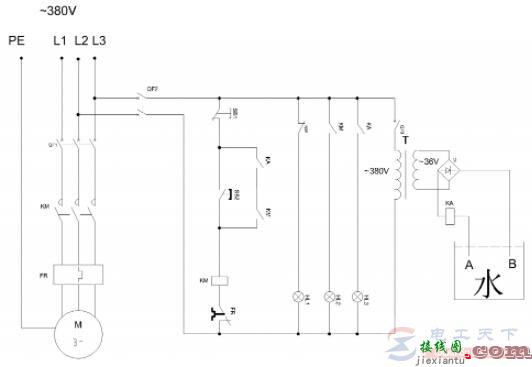 一例防止抽水泵空抽的保护电路图  第1张