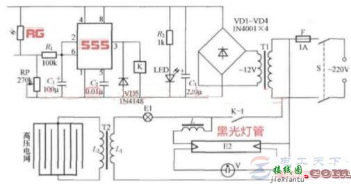 一例太阳能杀虫灯的电路原理图  第1张