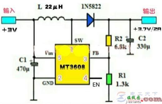 一例dc-dc升压ic构成3v转3.7v的升压电路图  第1张