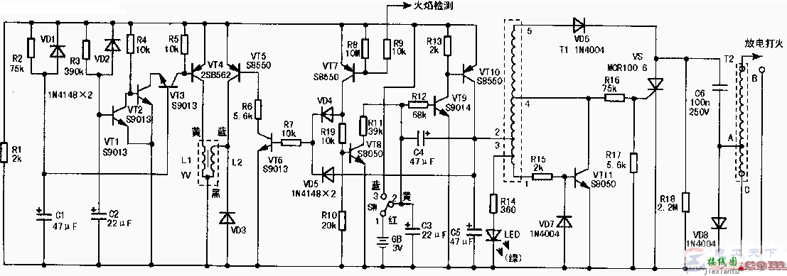 热水器脉冲电路图：点火控制电路及振荡及高压产生电路  第1张