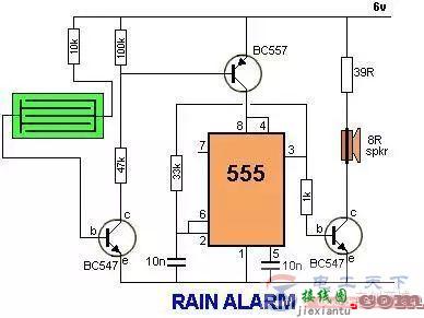 一个555定时器实现的雨水警报器的例子  第1张