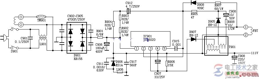 STR6020电源电路原理图与电路组成  第1张