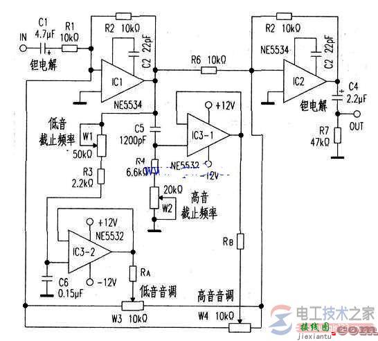 NE5532制作音调控制电路的工作原理图  第1张