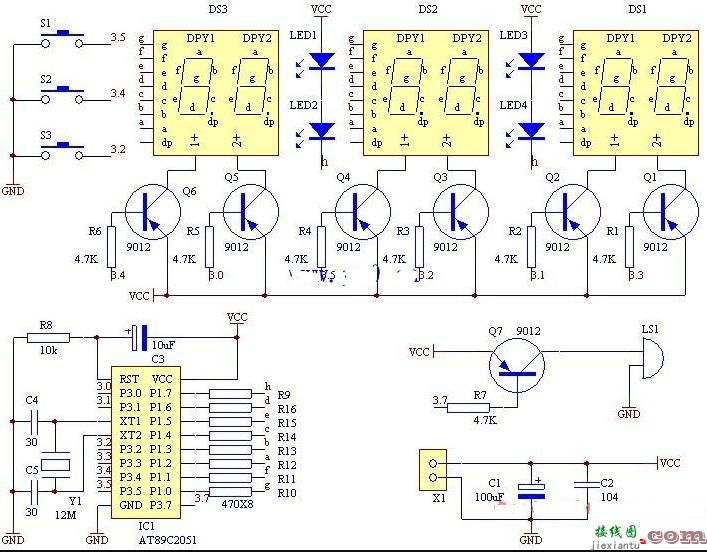 一例多功能数字钟的电路图  第1张