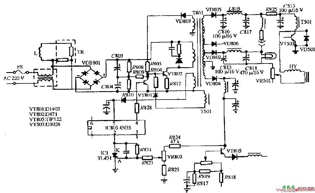 AST-1401型VGA彩色显示器的电源电路图  第1张