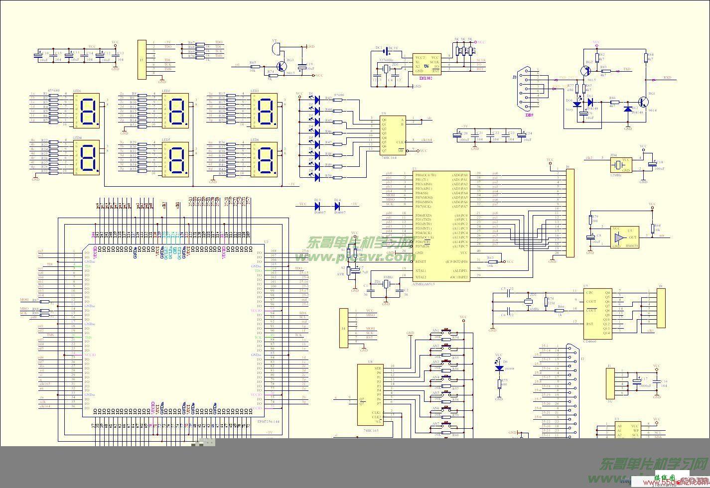 自制AVR ATmega8515实验板电路图  第1张