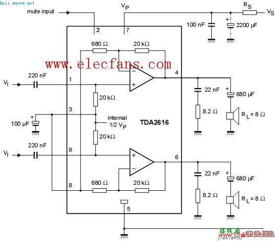 TDA2616功放电路图-应用电路-单电源功放电路  第2张