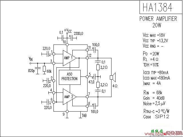 20W音频放大器HA1384电路图  第1张