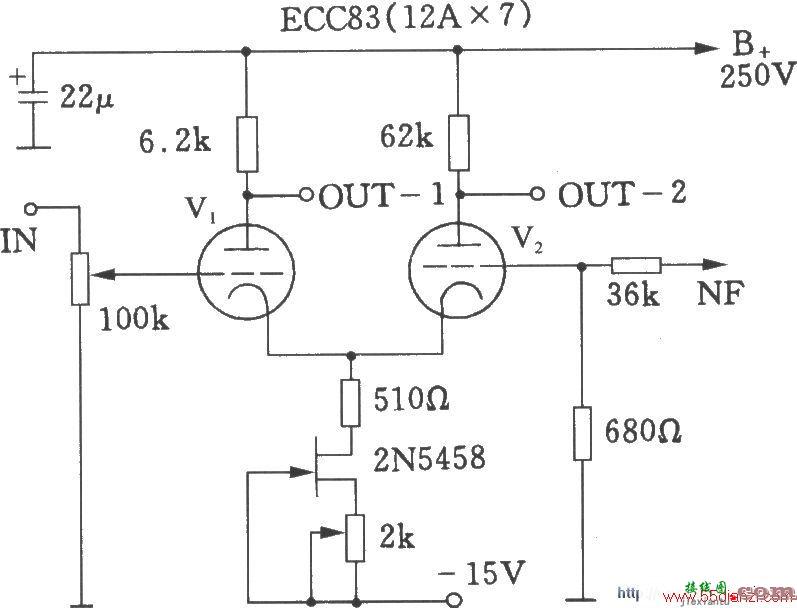 差分式电子管前级放大电路图  第1张