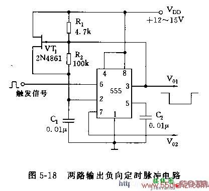 用NE555组成的两路输出负向定时脉冲电路图  第3张