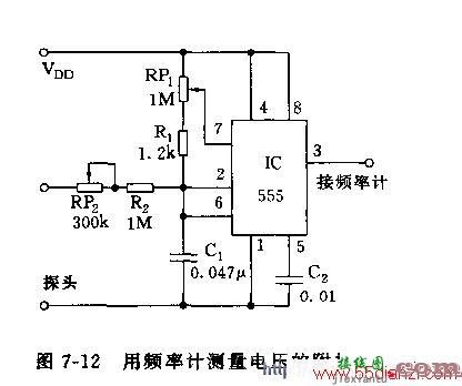 NE555用频率计测量电压的附加电路图  第1张