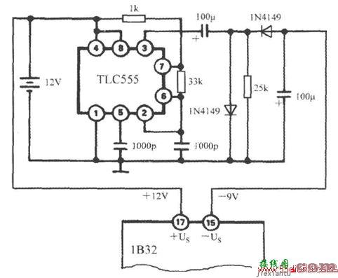 利用TLC555产生负电源电路图  第1张
