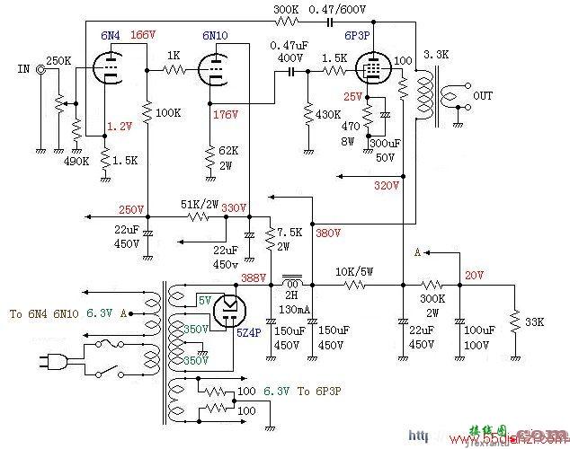 6P3P单端功放电路图  第1张
