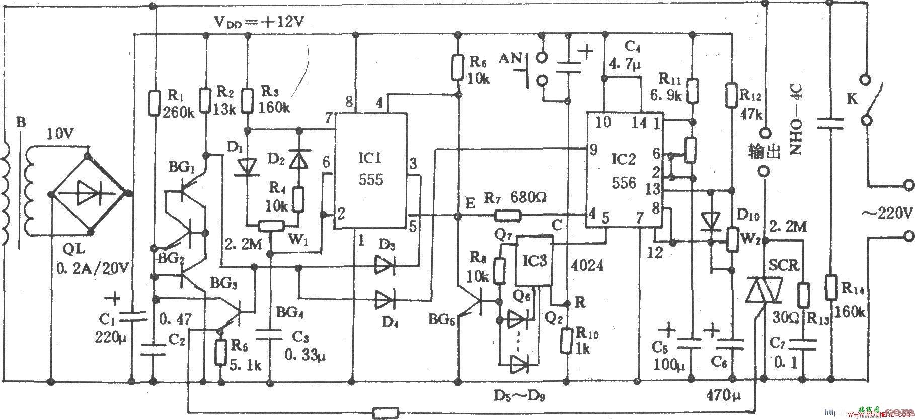 用NE555的电风扇多功能定时控制电路图  第1张