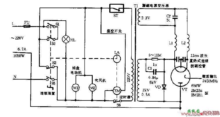 三乐牌WP650A机械控制微波炉电路图  第1张