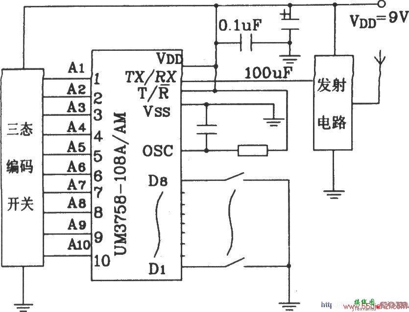 UM3758-108A/AM新型单片编码、解码电路图  第2张