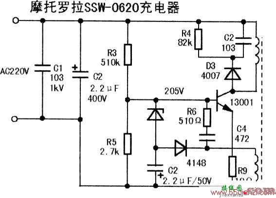 摩托罗拉SSW-0620手机旅行充电器电路图  第1张