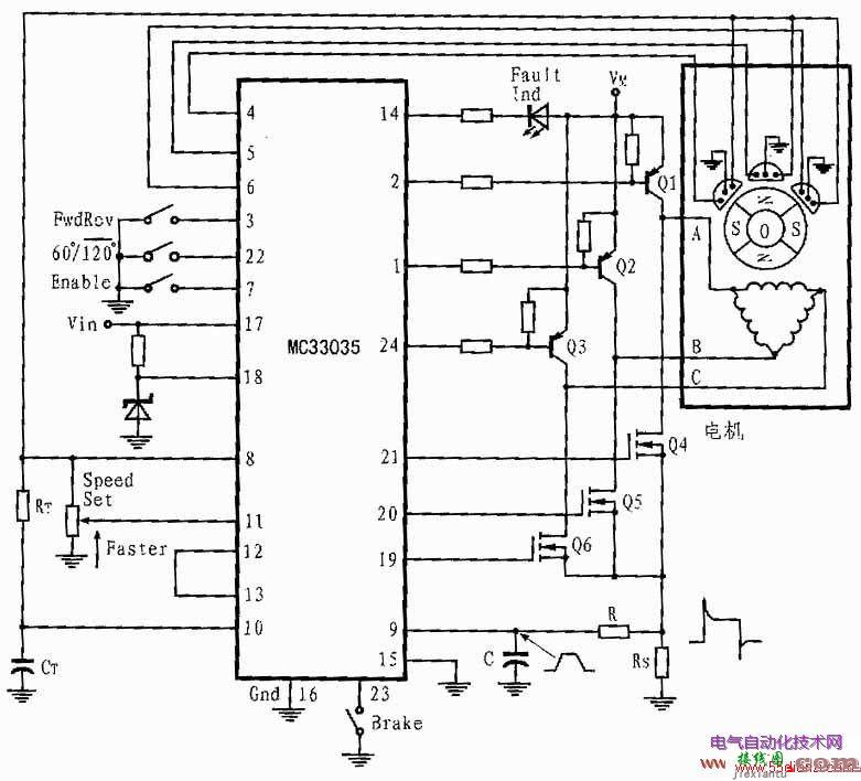MC33035组成的三相六步电机控制电路图  第1张