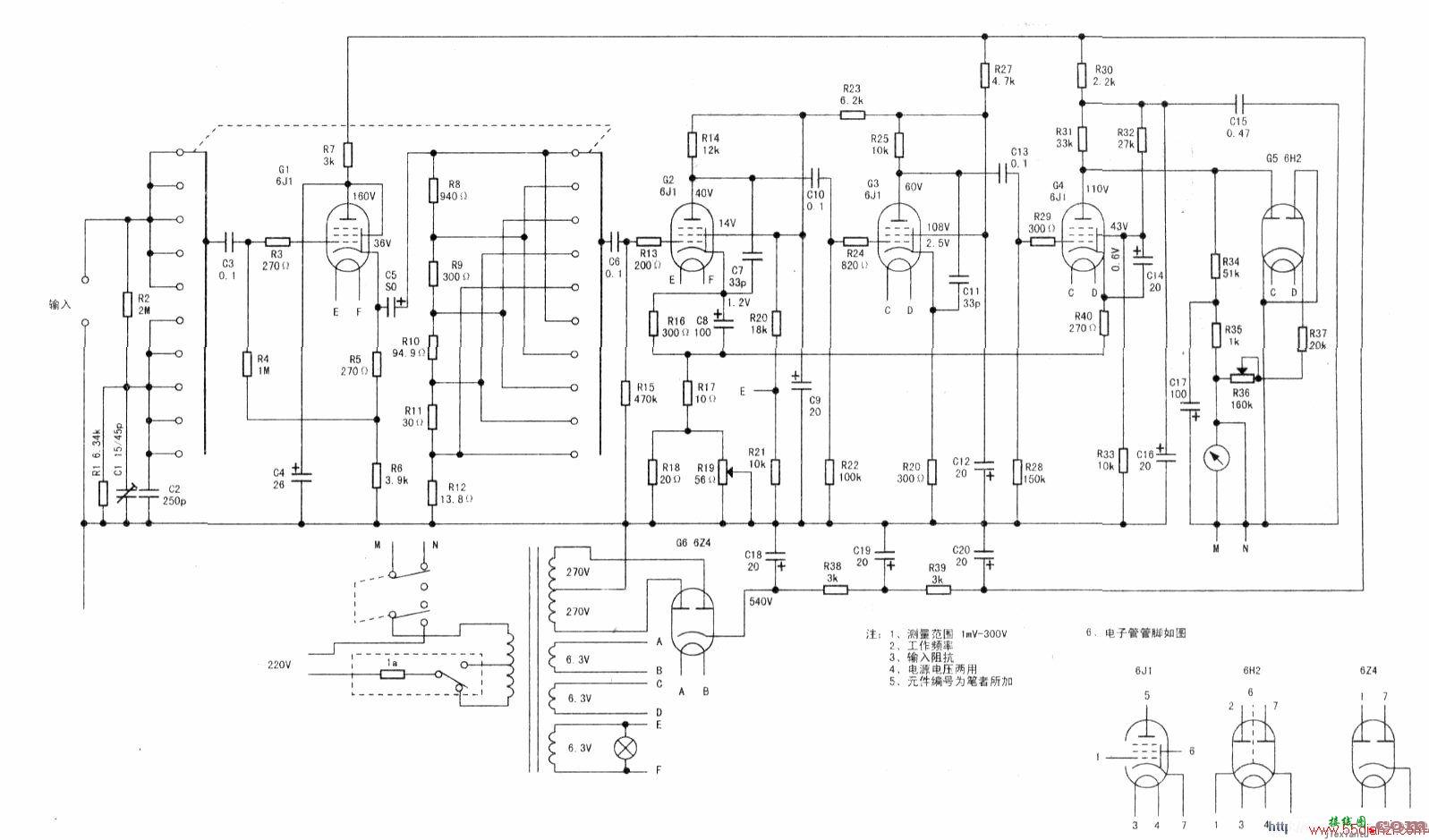 GB-9B型电子管电压表电路图  第1张