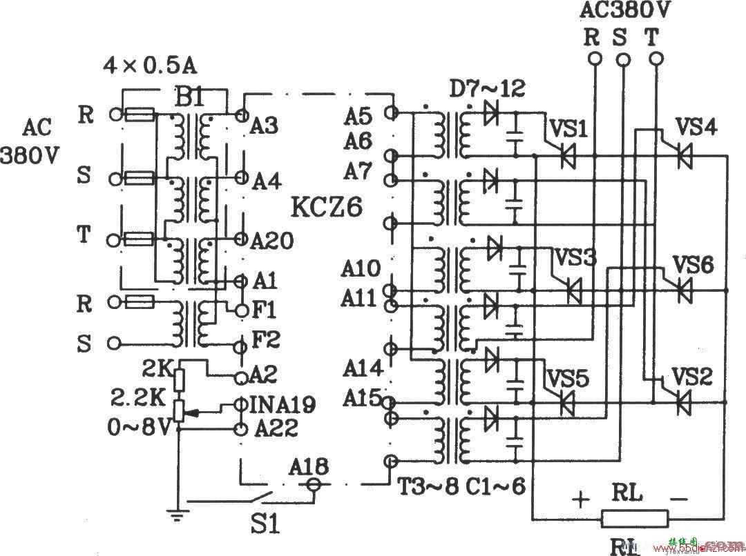 作为KCZ6组件应用的三相交流调压电路图  第1张