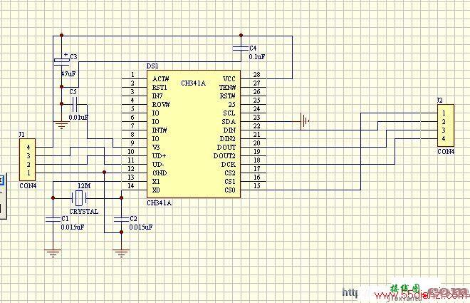 USB转并口、串口电路图(ch341)  第1张